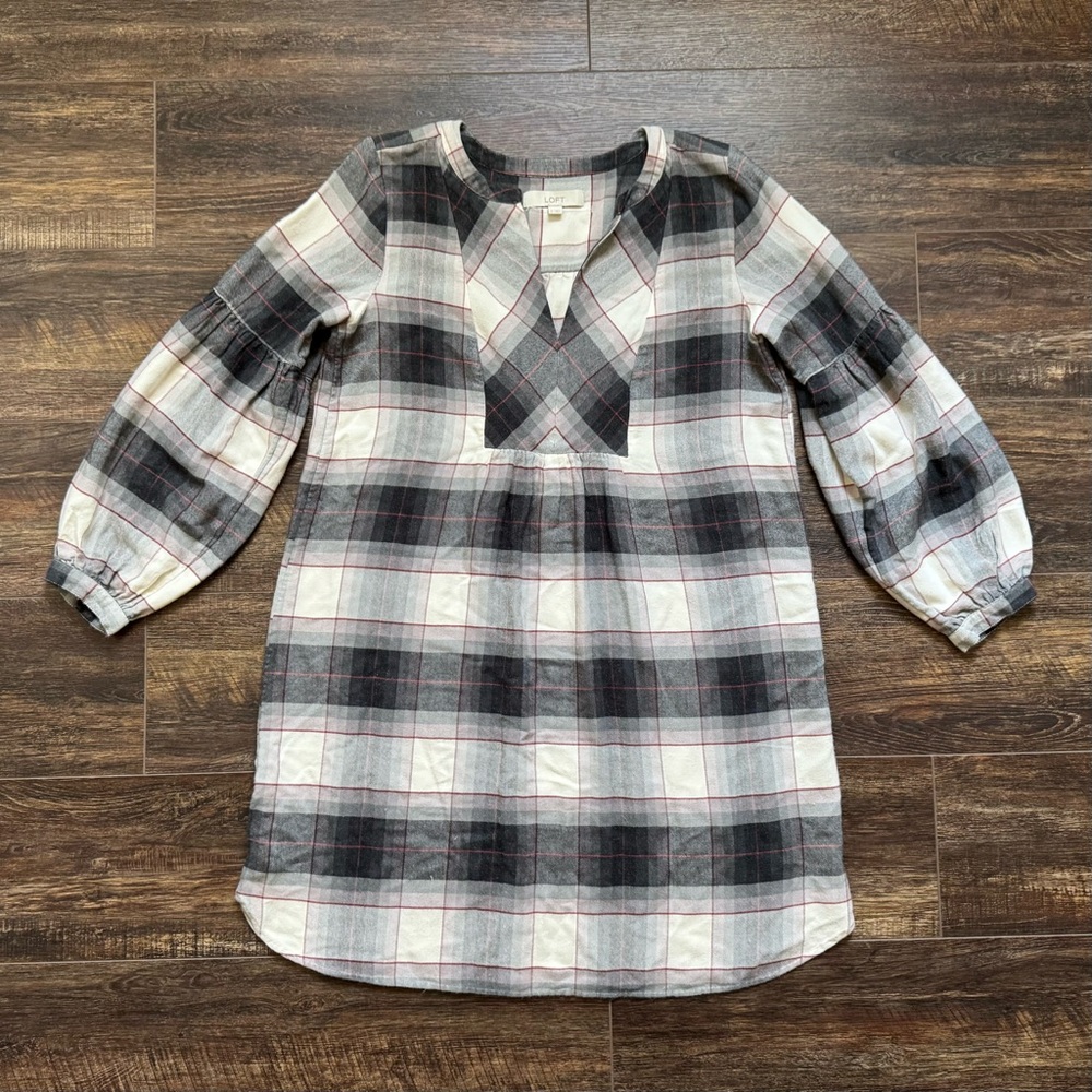 LOFT Plaid Flannel Dress Small